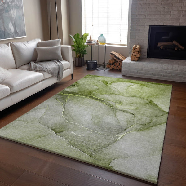 HomeRoots 10' Olive Green & Ivory Abstract Washable Area Rug - UV Protected, Soft, Durable, Ideal for Homes 646918