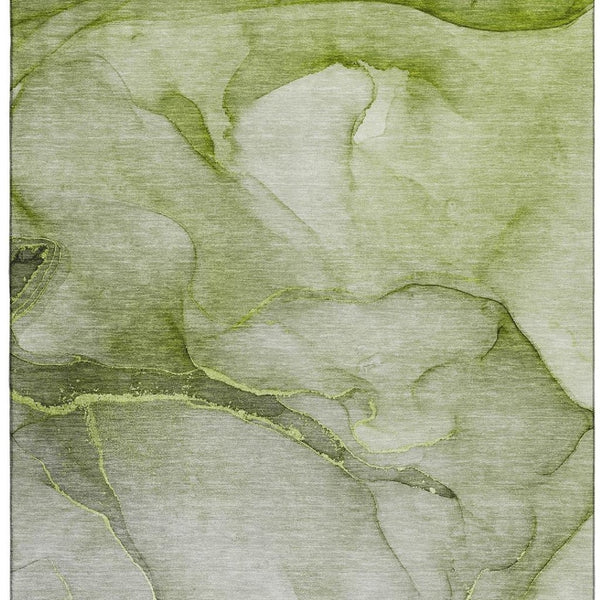 HomeRoots 10' Olive Green & Ivory Abstract Washable Area Rug - UV Protected, Soft, Durable, Ideal for Homes 646918