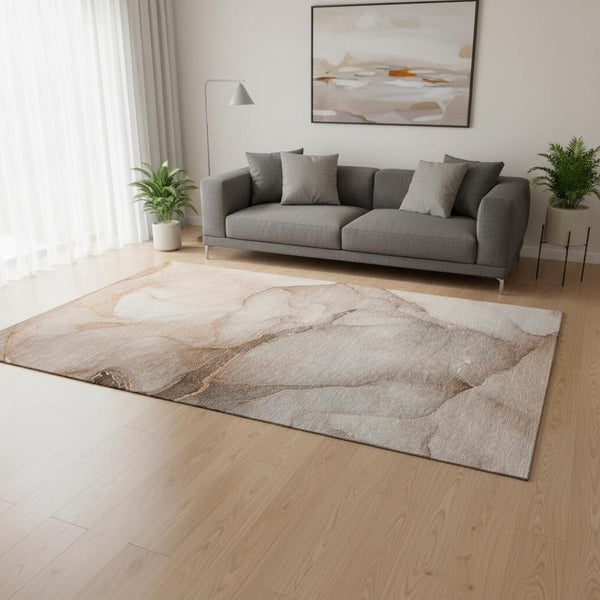 HomeRoots 5' X 8' Taupe And Ivory Abstract Area Rug - Washable, UV Protected, Stain Resistant for Busy Homes 646920