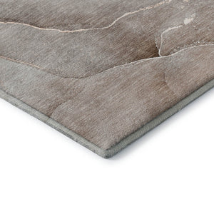 HomeRoots 8' Soft Taupe and Ivory Abstract Washable Round Rug – UV Resistant, Stain-Resistant, Low-Maintenance Charm 646921
