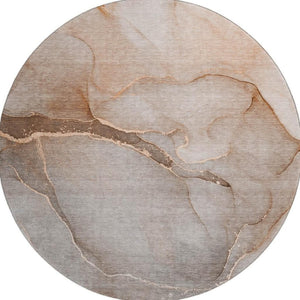 HomeRoots 8' Soft Taupe and Ivory Abstract Washable Round Rug – UV Resistant, Stain-Resistant, Low-Maintenance Charm 646921