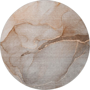 HomeRoots 8' Soft Taupe and Ivory Abstract Washable Round Rug – UV Resistant, Stain-Resistant, Low-Maintenance Charm 646921