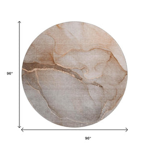 HomeRoots 8' Soft Taupe and Ivory Abstract Washable Round Rug – UV Resistant, Stain-Resistant, Low-Maintenance Charm 646921