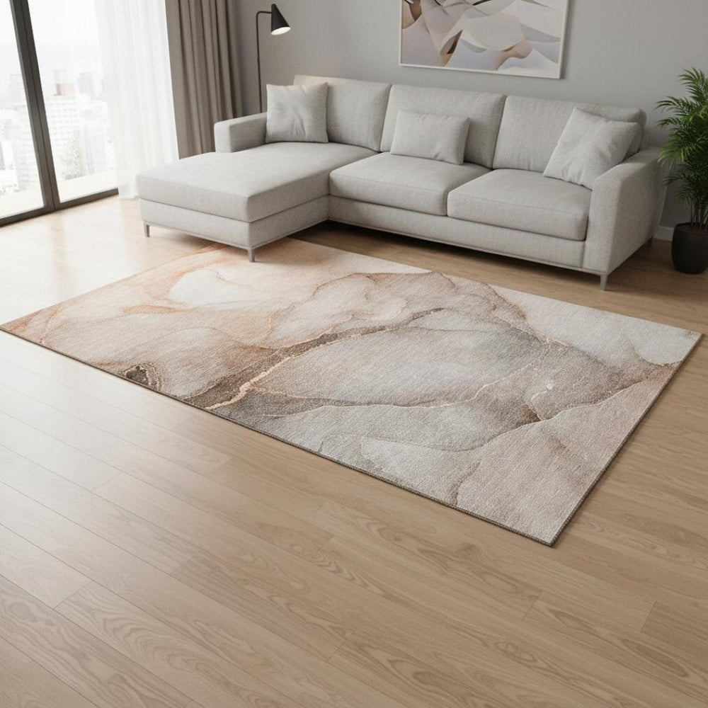 HomeRoots 8' X 10' Stylish Taupe and Ivory Abstract Area Rug – Washable, UV Protected, Ideal for High-Traffic Areas 646922