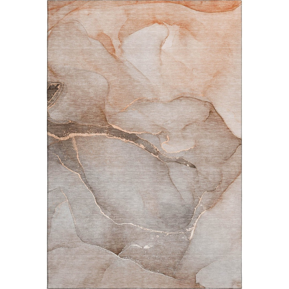 HomeRoots 9' X 12' Stylish Taupe Ivory Abstract Washable Area Rug with UV Protection for Modern Homes 646923