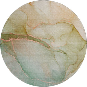 HomeRoots 8' Teal And Ivory Abstract Round Rug – Washable, UV-Protected, Durable for High-Traffic Spaces 646927