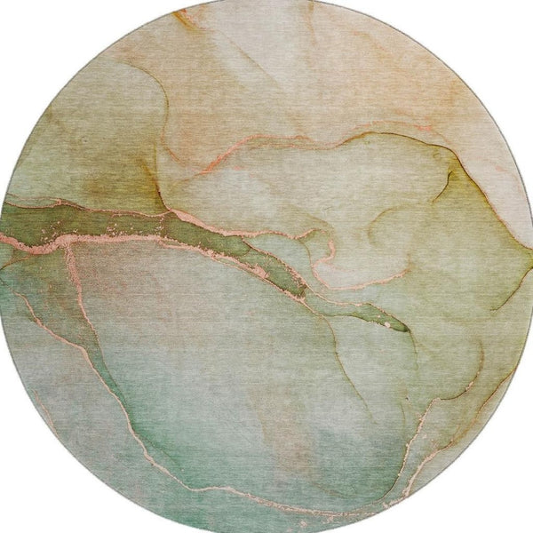 HomeRoots 8' Teal And Ivory Abstract Round Rug – Washable, UV-Protected, Durable for High-Traffic Spaces 646927