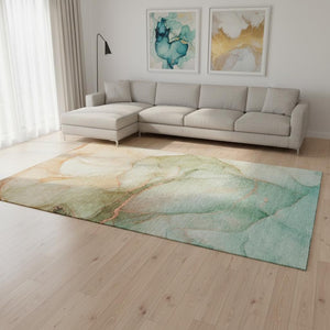 HomeRoots 8' X 10' Teal and Ivory Abstract Area Rug - Washable, UV Protected, Perfect for Busy Homes 646928
