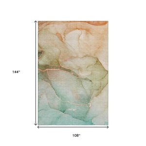 HomeRoots 9' X 12' Teal and Ivory Abstract Area Rug - Washable, UV-Protected, Perfect for Busy Homes! 646929