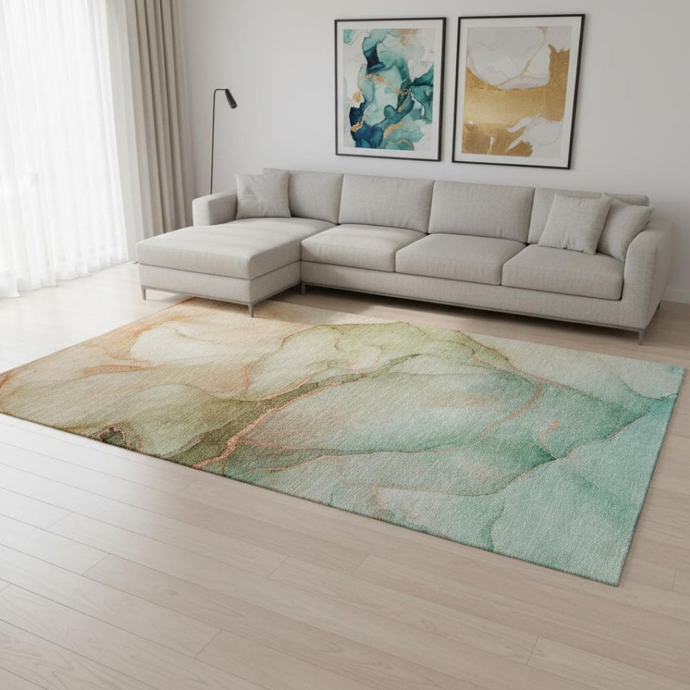 HomeRoots 10' Teal and Ivory Abstract Area Rug – Stylish, Washable, UV Protected for High-Traffic Spaces! 646930