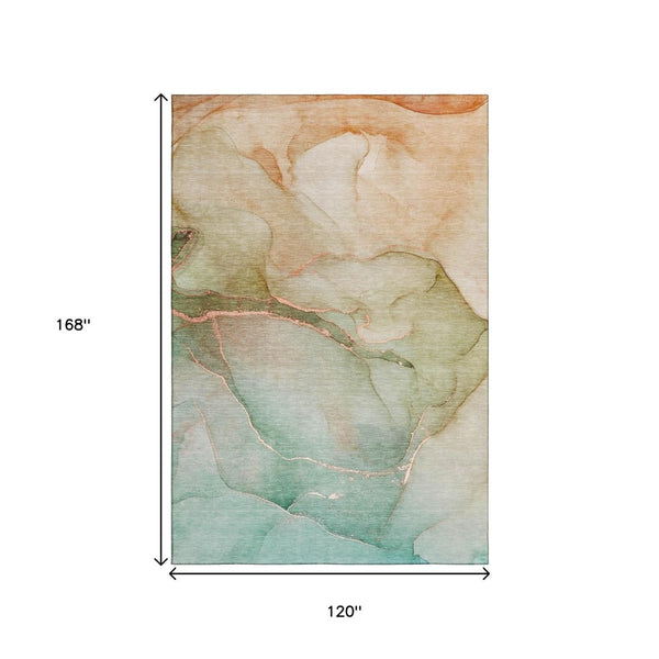 HomeRoots 10' Teal and Ivory Abstract Area Rug – Stylish, Washable, UV Protected for High-Traffic Spaces! 646930