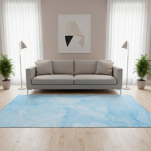 HomeRoots 5' X 8' Abstract Blue and Ivory Area Rug - Washable, Stain Resistant, UV Protected for Busy Homes 646932