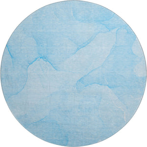 HomeRoots 8' Blue And Ivory Abstract Round Rug - Washable, UV Protected, Perfect for High-Traffic Spaces 646933