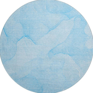 HomeRoots 8' Blue And Ivory Abstract Round Rug - Washable, UV Protected, Perfect for High-Traffic Spaces 646933