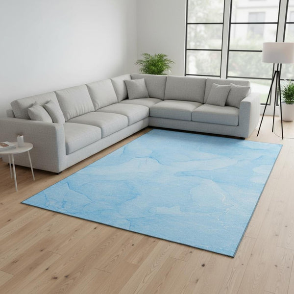 HomeRoots 8' X 10' Blue and Ivory Abstract Washable Area Rug – Durable, Stain-Resistant, UV-Protected Comfort 646934