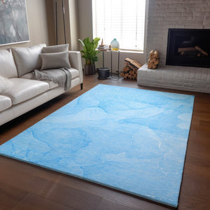 HomeRoots 8' X 10' Blue and Ivory Abstract Washable Area Rug – Durable, Stain-Resistant, UV-Protected Comfort 646934