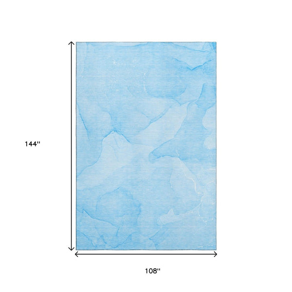 HomeRoots 9' Blue and Ivory Abstract Area Rug - Washable, UV-Protected, Durable for High-Traffic Spaces 646935