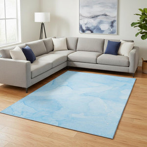 HomeRoots 9' Blue and Ivory Abstract Area Rug - Washable, UV-Protected, Durable for High-Traffic Spaces 646935