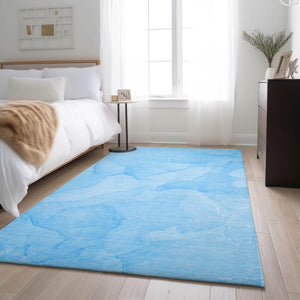 HomeRoots 9' Blue and Ivory Abstract Area Rug - Washable, UV-Protected, Durable for High-Traffic Spaces 646935