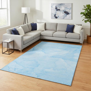 HomeRoots 10' X 14' Blue And Ivory Abstract Area Rug - Washable, UV Protected, Modern Design for Busy Homes 646936