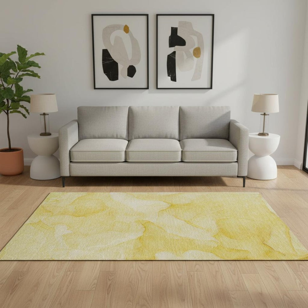 HomeRoots 5' X 8' Gold And Ivory Abstract Washable Area Rug – Stylish, Stain-Resistant, UV Protected Design! 646938