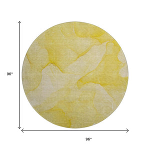 HomeRoots 8' Gold and Ivory Abstract Washable Round Rug - Stylish, Stain-Resistant, UV-Protected for Homes 646939