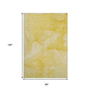 HomeRoots 8' X 10' Gold and Ivory Abstract Washable Area Rug - Stylish, Durable, Stain-Resistant, UV Protected! 646940