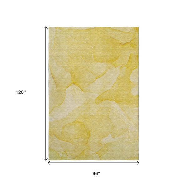 HomeRoots 8' X 10' Gold and Ivory Abstract Washable Area Rug - Stylish, Durable, Stain-Resistant, UV Protected! 646940
