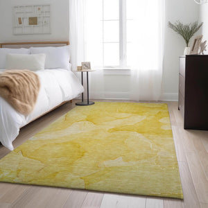 HomeRoots 8' X 10' Gold and Ivory Abstract Washable Area Rug - Stylish, Durable, Stain-Resistant, UV Protected! 646940
