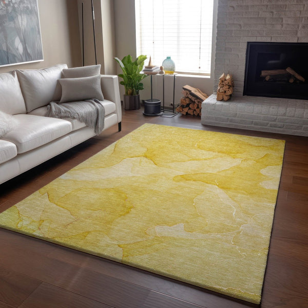 HomeRoots 8' X 10' Gold and Ivory Abstract Washable Area Rug - Stylish, Durable, Stain-Resistant, UV Protected! 646940