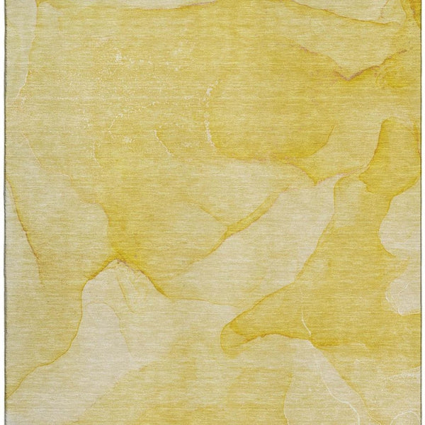 HomeRoots 8' X 10' Gold and Ivory Abstract Washable Area Rug - Stylish, Durable, Stain-Resistant, UV Protected! 646940