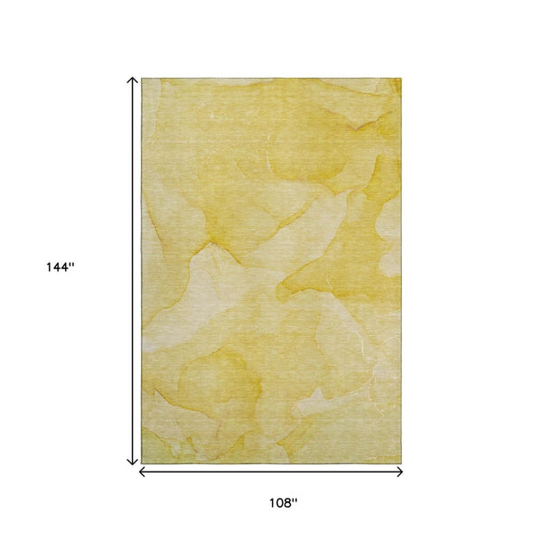 HomeRoots 9' X 12' Gold & Ivory Abstract Area Rug - Washable, UV-Protected, Modern Design for High-Traffic Areas 646941
