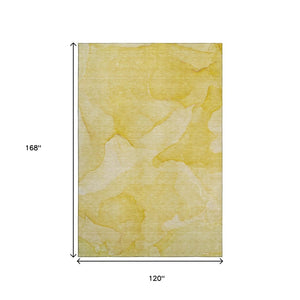 HomeRoots 10' X 14' Gold & Ivory Abstract Washable Area Rug - Stylish, UV-Protected & Perfect for High-Traffic Areas 646942