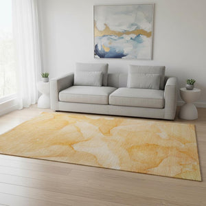 HomeRoots 5' X 8' Orange And Ivory Abstract Area Rug - Washable, UV Protected, Perfect for High-Traffic Rooms! 646944
