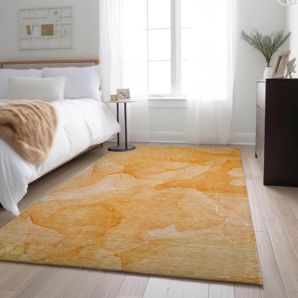 HomeRoots 5' X 8' Orange And Ivory Abstract Area Rug - Washable, UV Protected, Perfect for High-Traffic Rooms! 646944