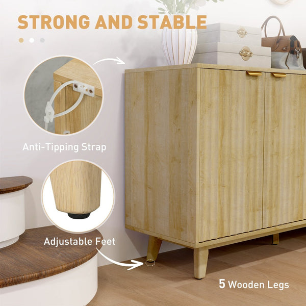 English Elm Coffee Bar Fluted Sideboard with Gold Pulls Adjustable Shelves and Tapered Wood Legs T3971P428175
