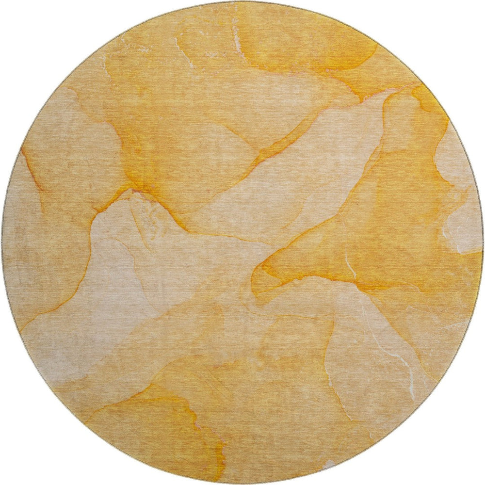HomeRoots 8' Abstract Orange and Ivory Washable Round Rug with UV Protection for Durable, Low-Maintenance Style 646945