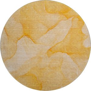 HomeRoots 8' Abstract Orange and Ivory Washable Round Rug with UV Protection for Durable, Low-Maintenance Style 646945