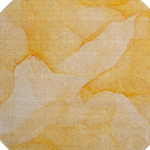 HomeRoots 8' Abstract Orange and Ivory Washable Round Rug with UV Protection for Durable, Low-Maintenance Style 646945