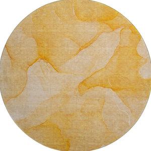 HomeRoots 8' Abstract Orange and Ivory Washable Round Rug with UV Protection for Durable, Low-Maintenance Style 646945