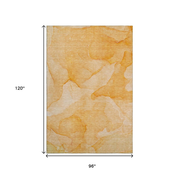 HomeRoots 8' X 10' Vibrant Orange and Ivory Abstract Washable Area Rug with UV Protection for Modern Spaces 646946