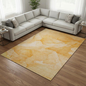 HomeRoots 8' X 10' Vibrant Orange and Ivory Abstract Washable Area Rug with UV Protection for Modern Spaces 646946