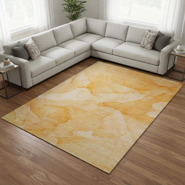 HomeRoots 8' X 10' Vibrant Orange and Ivory Abstract Washable Area Rug with UV Protection for Modern Spaces 646946
