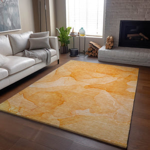 HomeRoots 8' X 10' Vibrant Orange and Ivory Abstract Washable Area Rug with UV Protection for Modern Spaces 646946