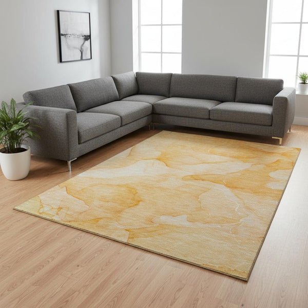 HomeRoots 10' Vibrant Orange & Ivory Abstract Washable Area Rug - UV Protected, Perfect for High-Traffic Homes! 646948