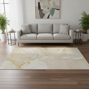 HomeRoots 5' X 8' Beige And Ivory Abstract Area Rug – Washable, UV Protected, and Perfect for Modern Homes! 646950