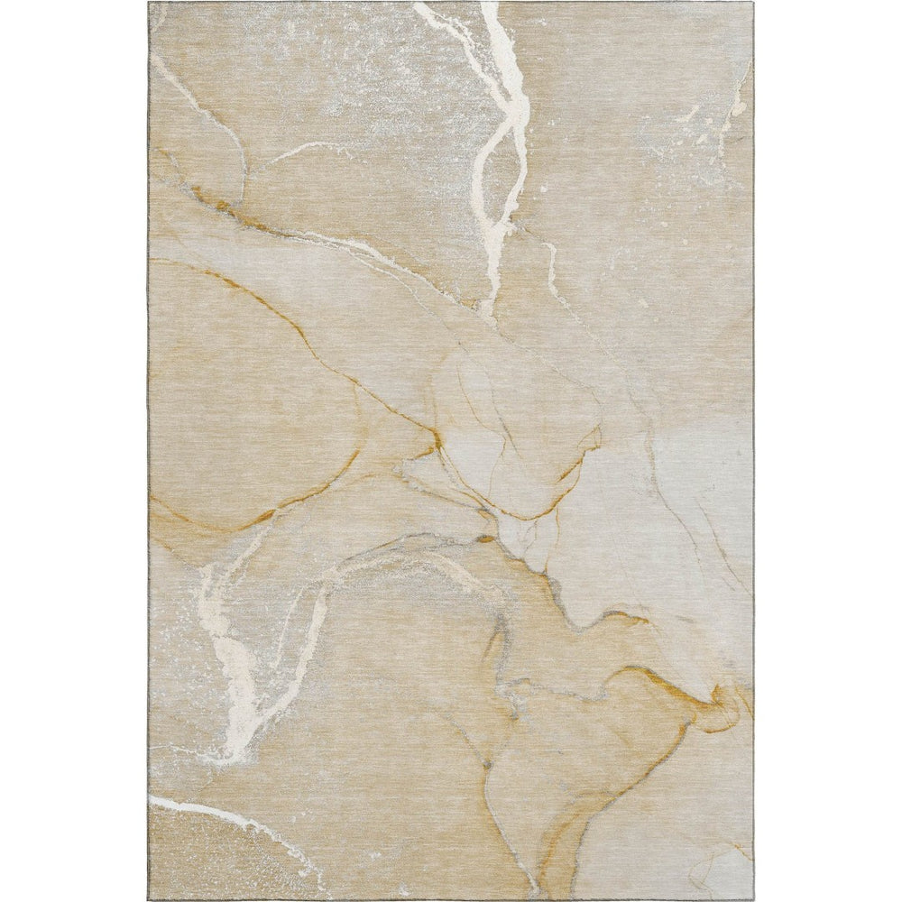 HomeRoots 5' X 8' Beige And Ivory Abstract Area Rug – Washable, UV Protected, and Perfect for Modern Homes! 646950