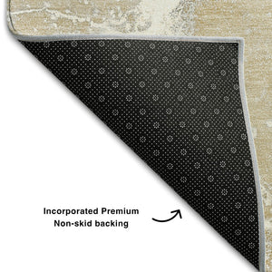 HomeRoots 8' Beige and Ivory Abstract Washable Round Rug - Durable, UV-Protected, Easy-Care for Modern Spaces 646951