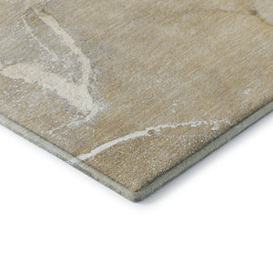 HomeRoots 8' Beige and Ivory Abstract Washable Round Rug - Durable, UV-Protected, Easy-Care for Modern Spaces 646951
