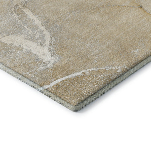 HomeRoots 8' Beige and Ivory Abstract Washable Round Rug - Durable, UV-Protected, Easy-Care for Modern Spaces 646951